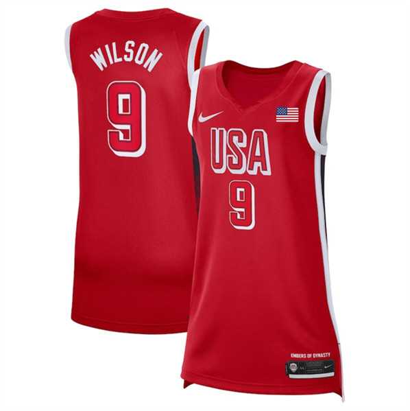Womens USA Basketball #9 Aja Wilson Red 2024 Swingman Stitched Jersey->team usa basketball->NBA Jersey